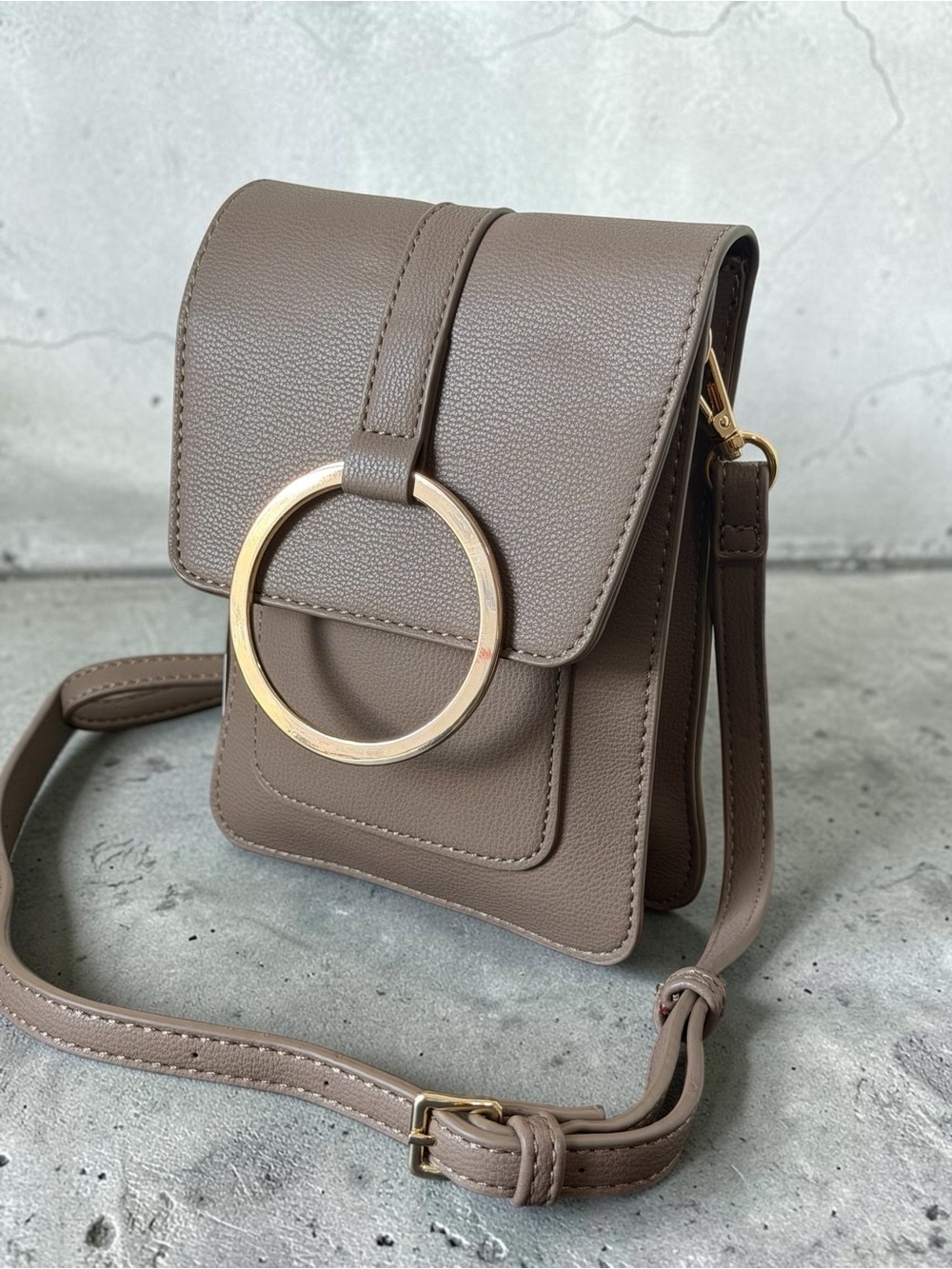 Taupe Crossbody Bag with Gold Ring Accent by Brentano